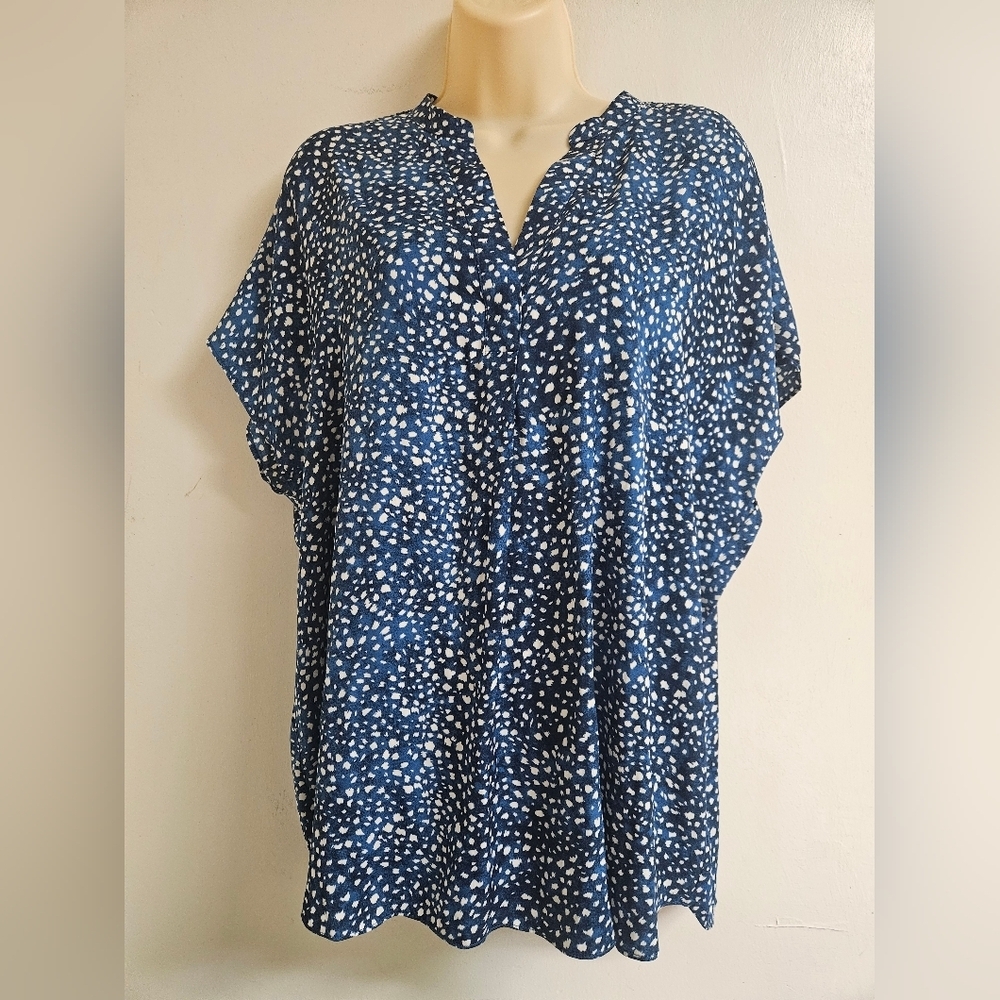 Caroline Belle-Blue and White Polka Dot Blouse XL NWT.